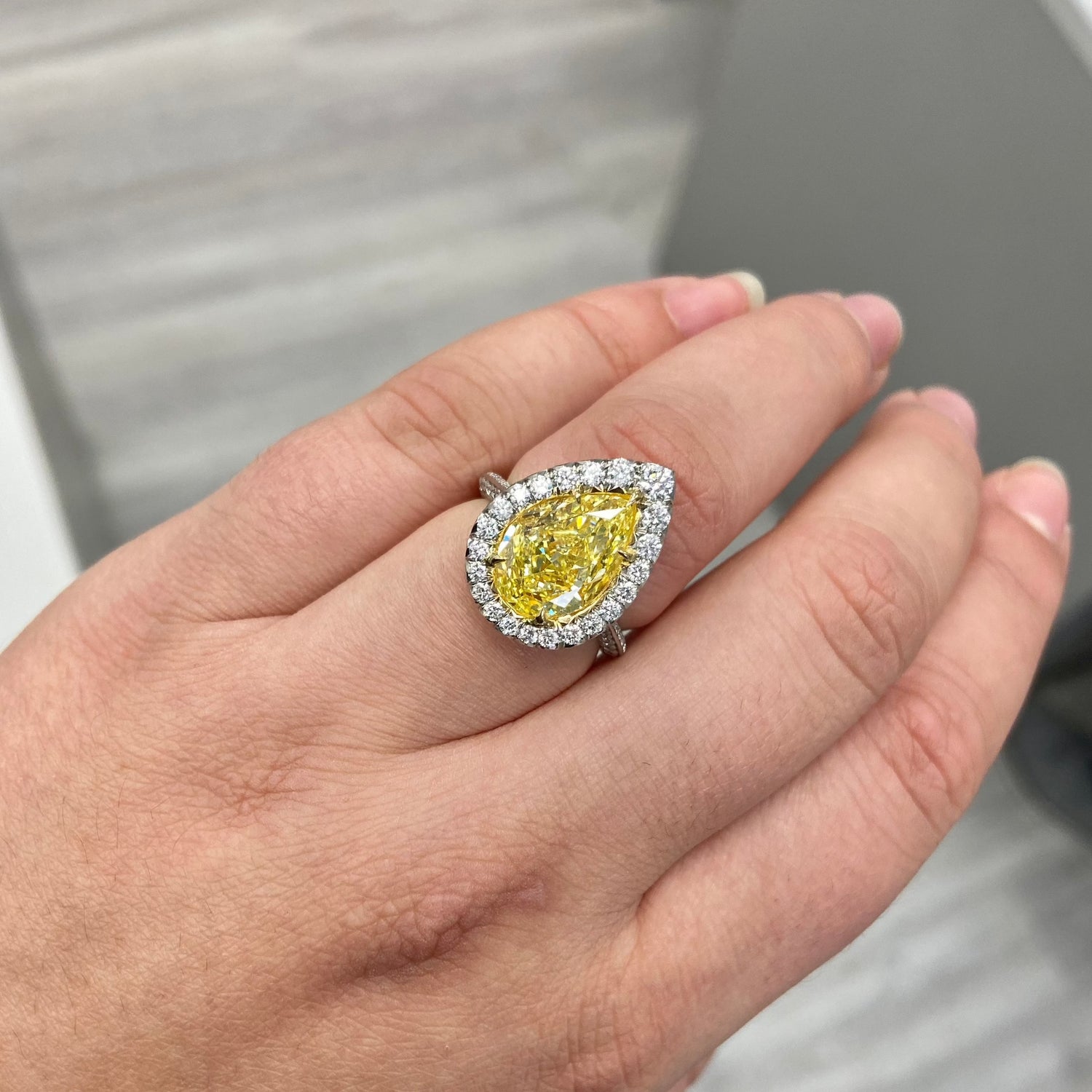 5.01ct Fancy Intense Yellow diamond engagement ring, handcrafted by Rare Colors by Namdar