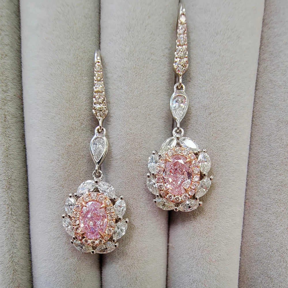 Natural 1ct Faint Pink Oval diamond drop earrings — Rare Colors by Namdar NYC