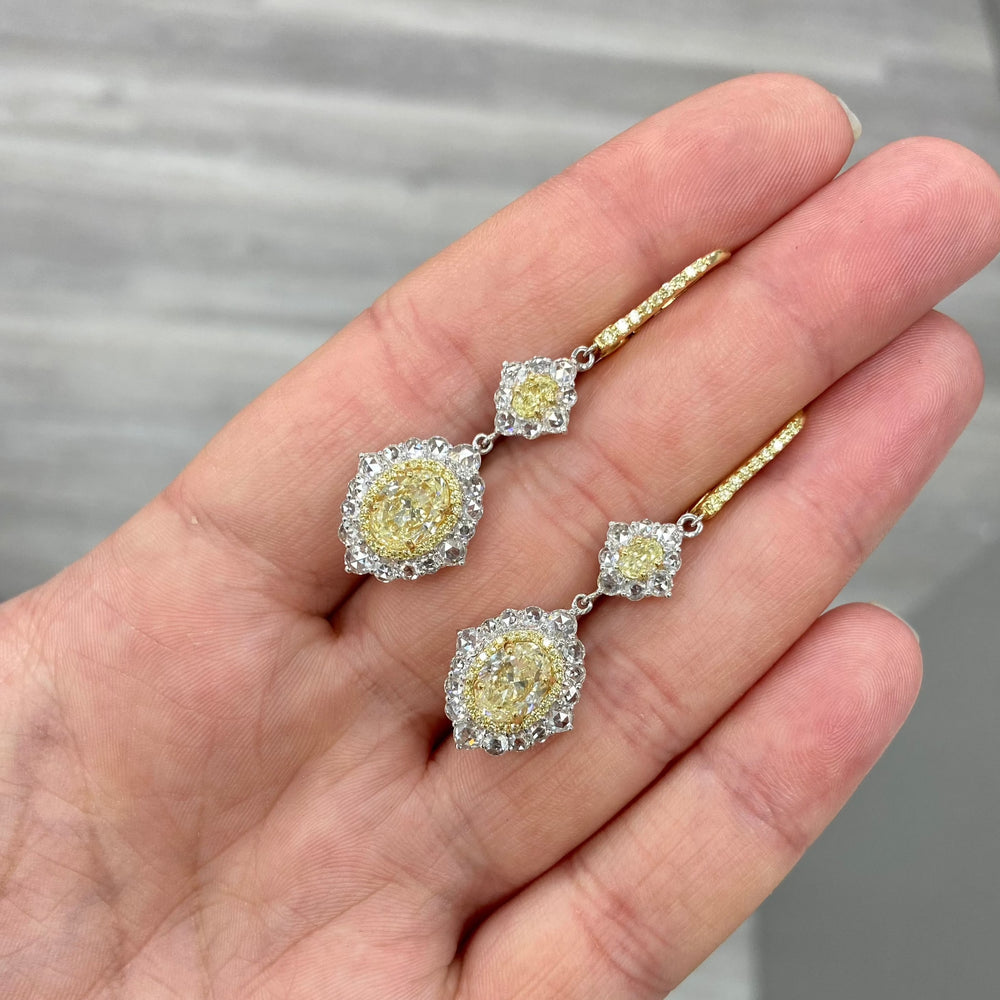 5.85ct Light Yellow Oval diamond earrings by Rare Colors by Namdar, New York City