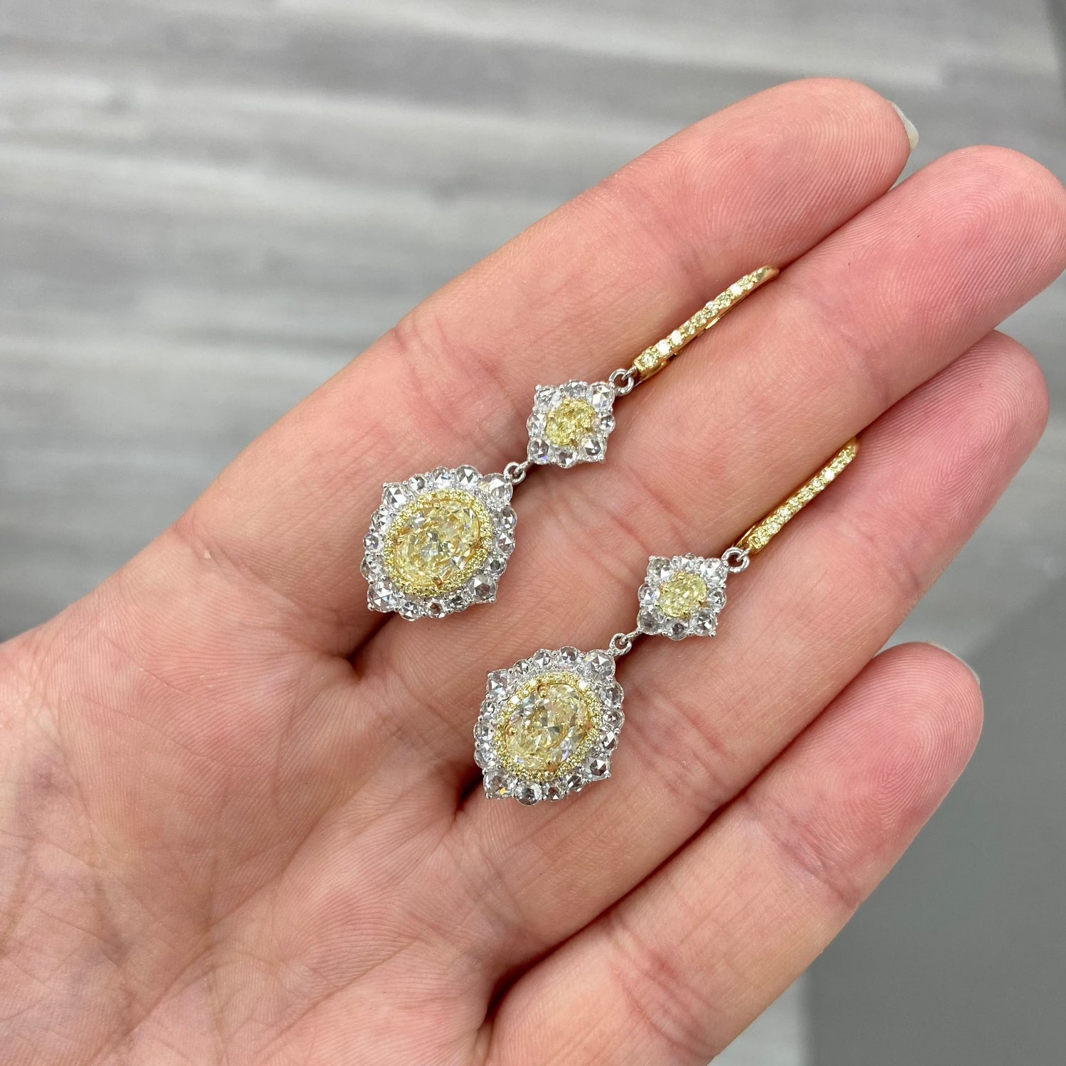 5.85ct Light Yellow Oval diamond earrings by Rare Colors by Namdar, New York City