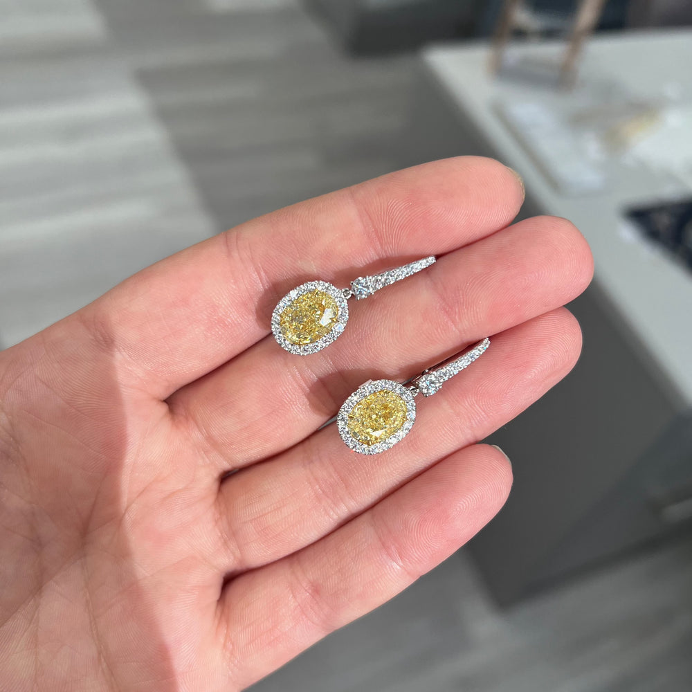 Natural 6ct Fancy Light Yellow diamond drop earrings — Rare Colors by Namdar NYC