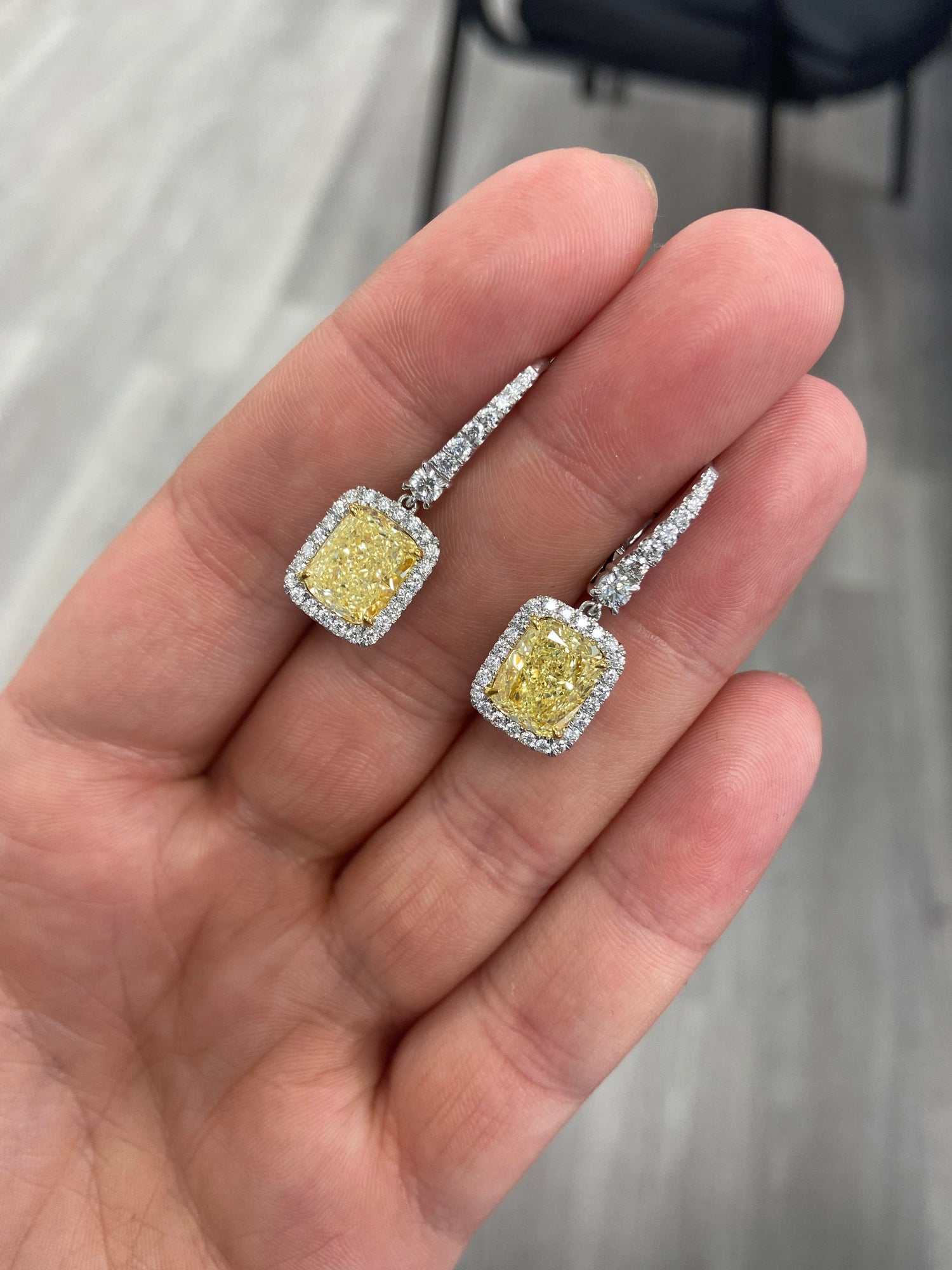 5.90ct Light Yellow drop earrings — color diamond specialists Rare Colors by Namdar