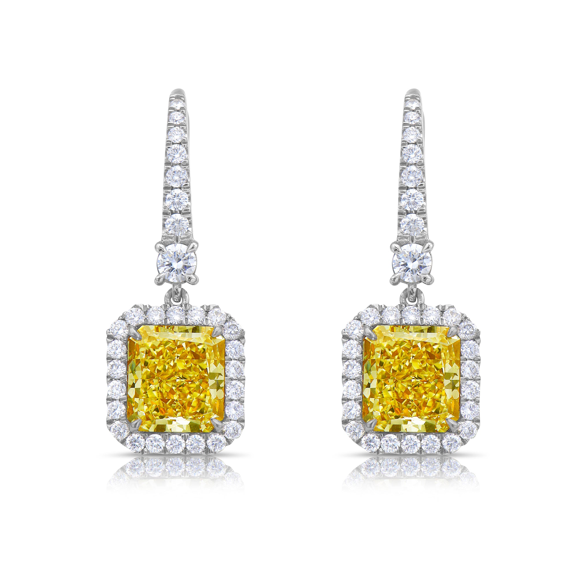 GIA 5.90ct Light Yellow diamond drop earrings at Rare Colors by Namdar, 5th Avenue New York
