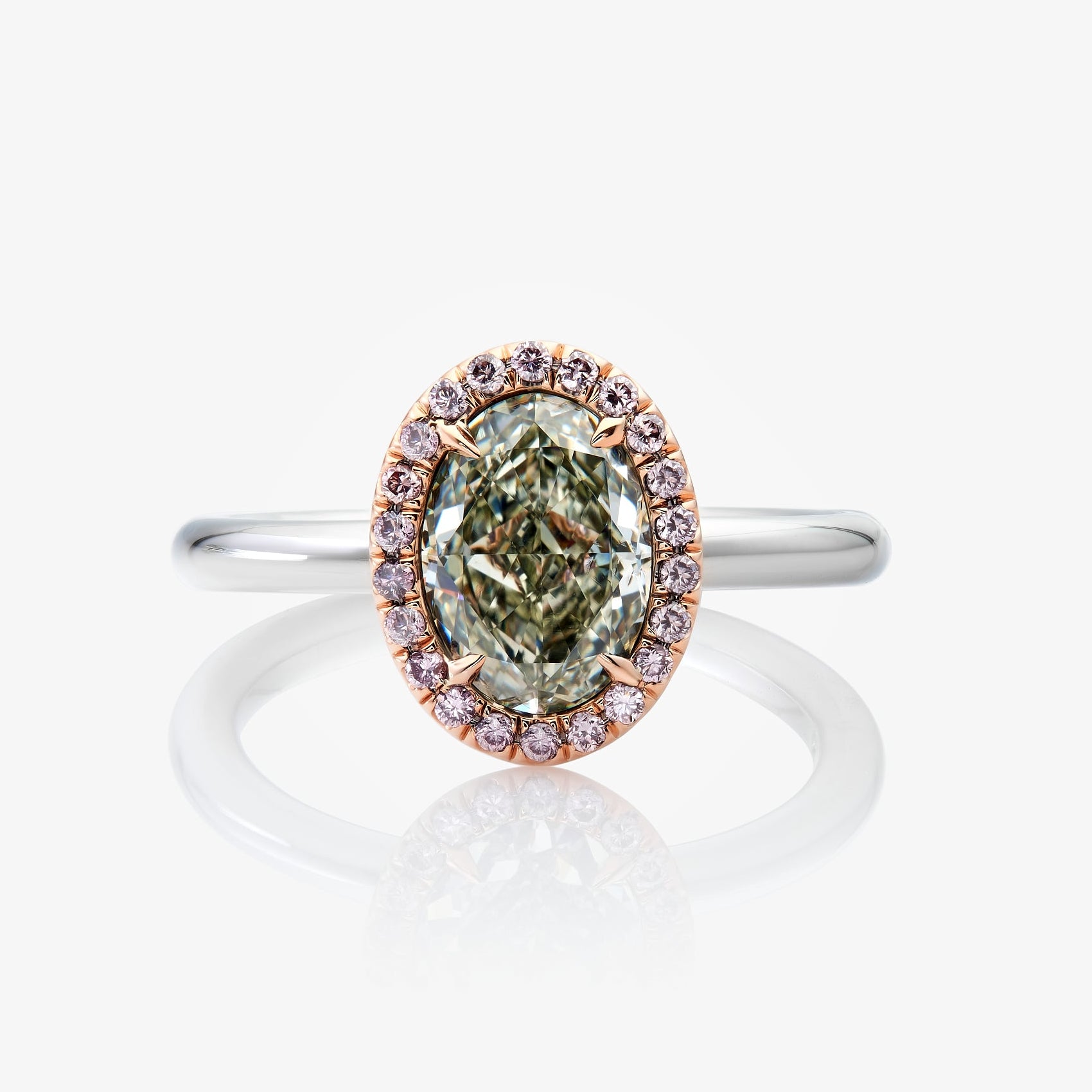 Green Oval Diamond Halo Engagement Ring