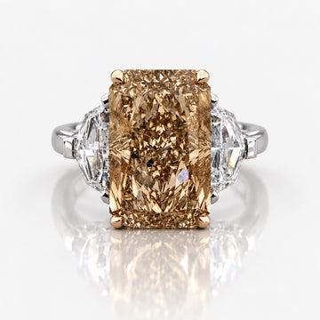 5ct GIA Elongated Radiant  'Champagne' Brown Diamond Three Stone Engagement Ring