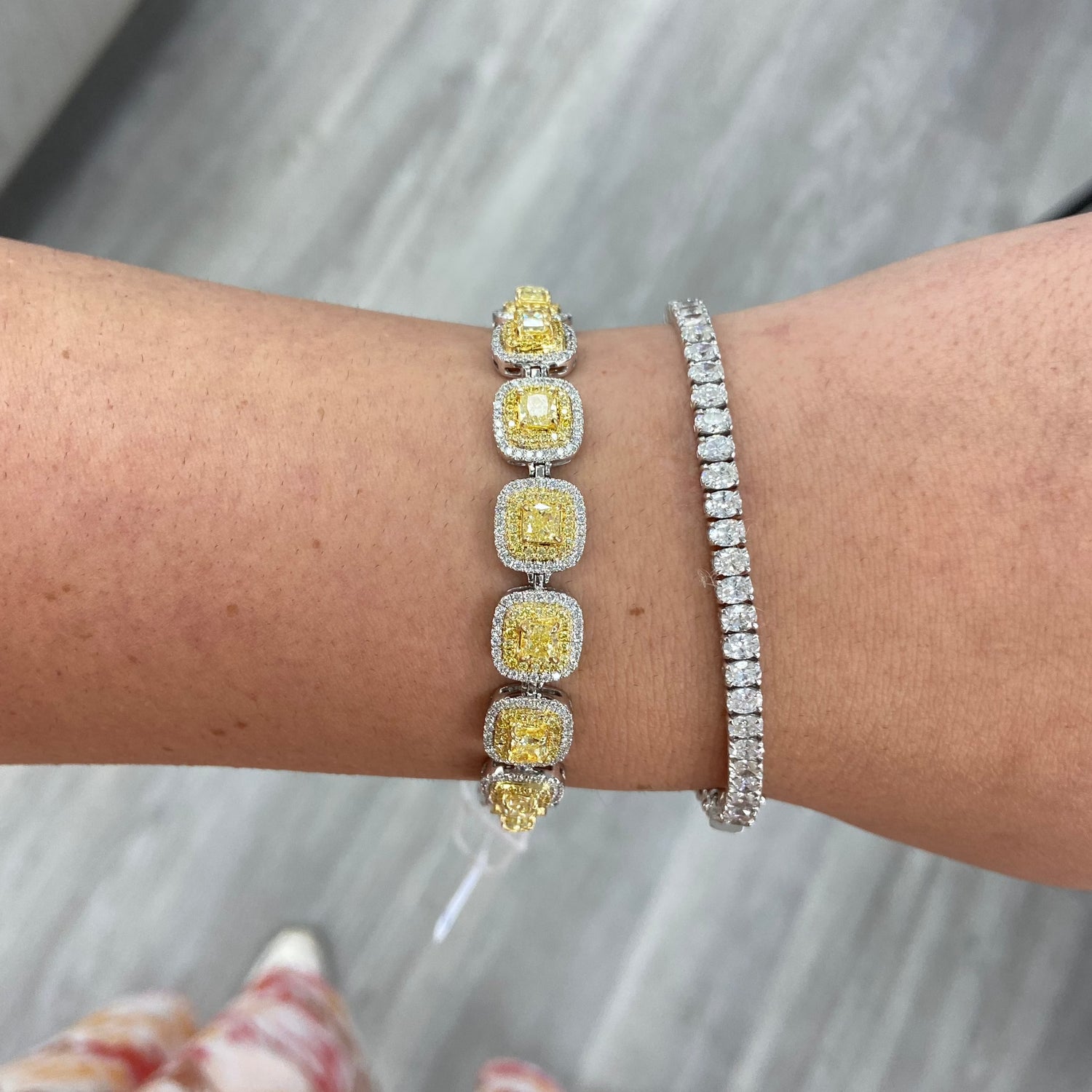 Yellow diamond bracelet, double halo yellow diamonds, yellow diamonds, natural yellow diamonds, canary yellow diamonds