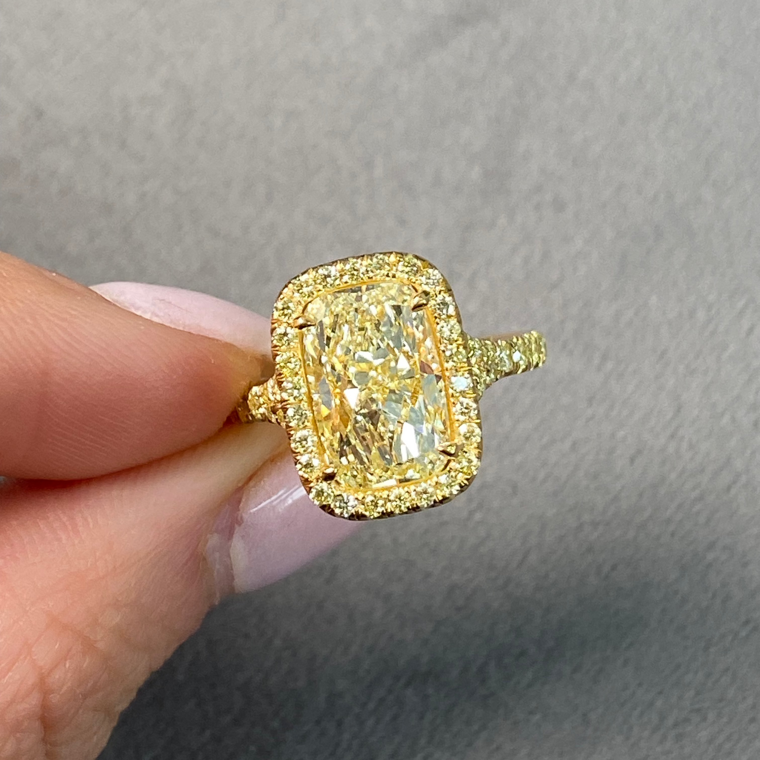GIA 3.32ct Yellow Cushion diamond engagement ring at Rare Colors by Namdar, 5th Avenue New York