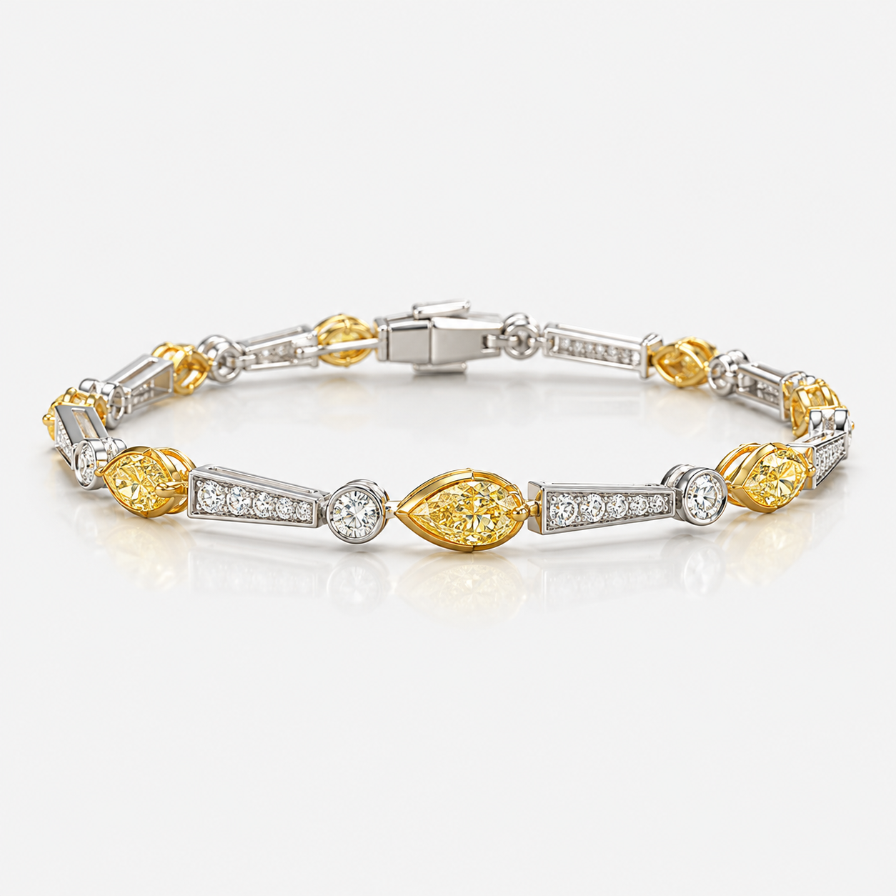 Fancy Yellow and Colorless Diamond Pear and Pavé Link Bracelet