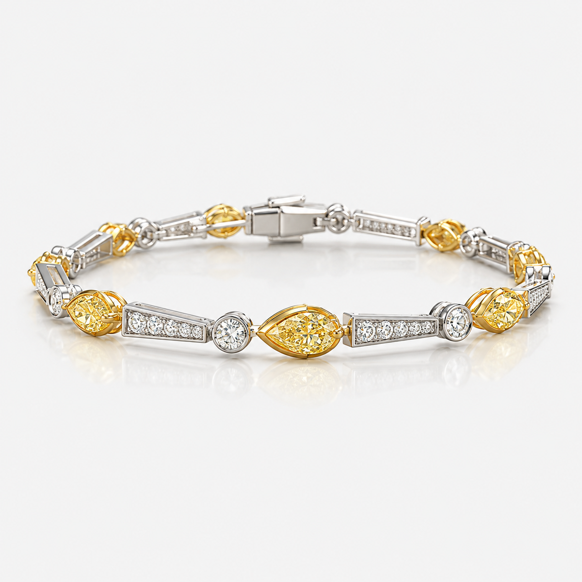 Fancy Yellow and Colorless Diamond Pear and Pavé Link Bracelet