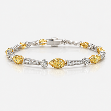 Fancy Yellow and Colorless Diamond Pear and Pavé Link Bracelet