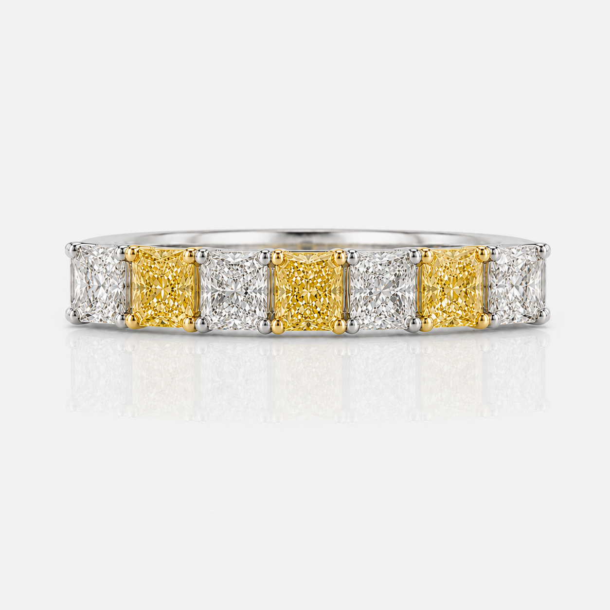 2ct Alternating Fancy Yellow and Colorless Elongated Radiant Diamond Half Eternity Band