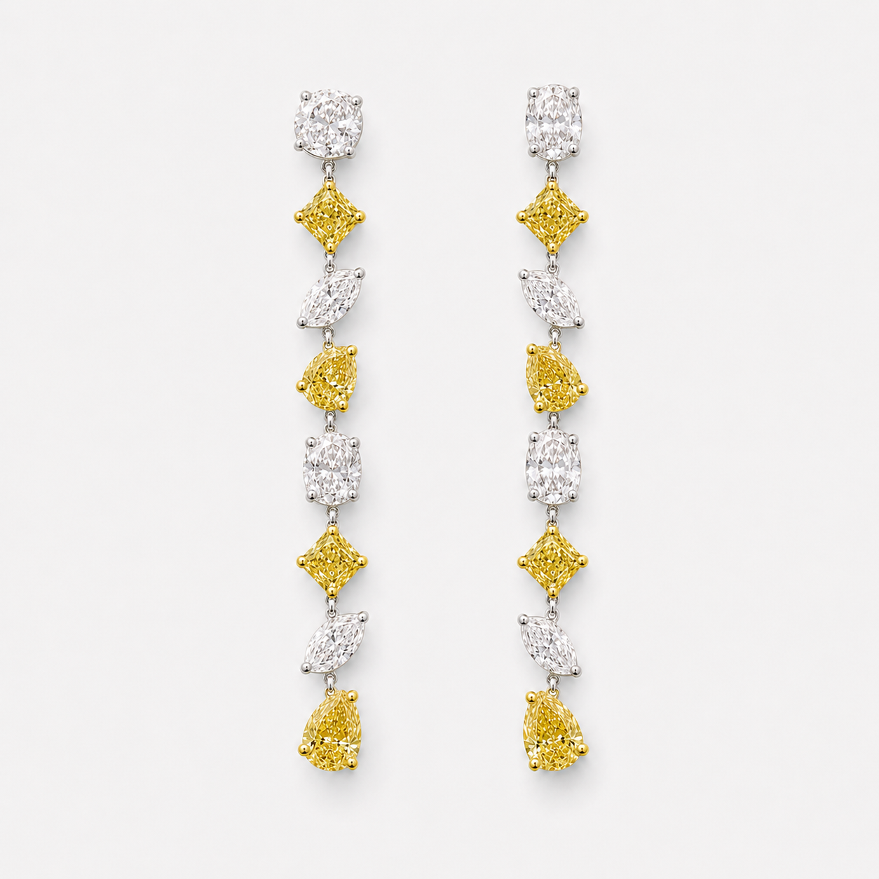 Mixed Yellow and Colorless Diamond Line Earrings