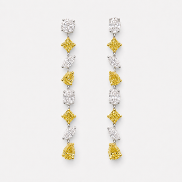 Mixed Yellow and Colorless Diamond Line Earrings
