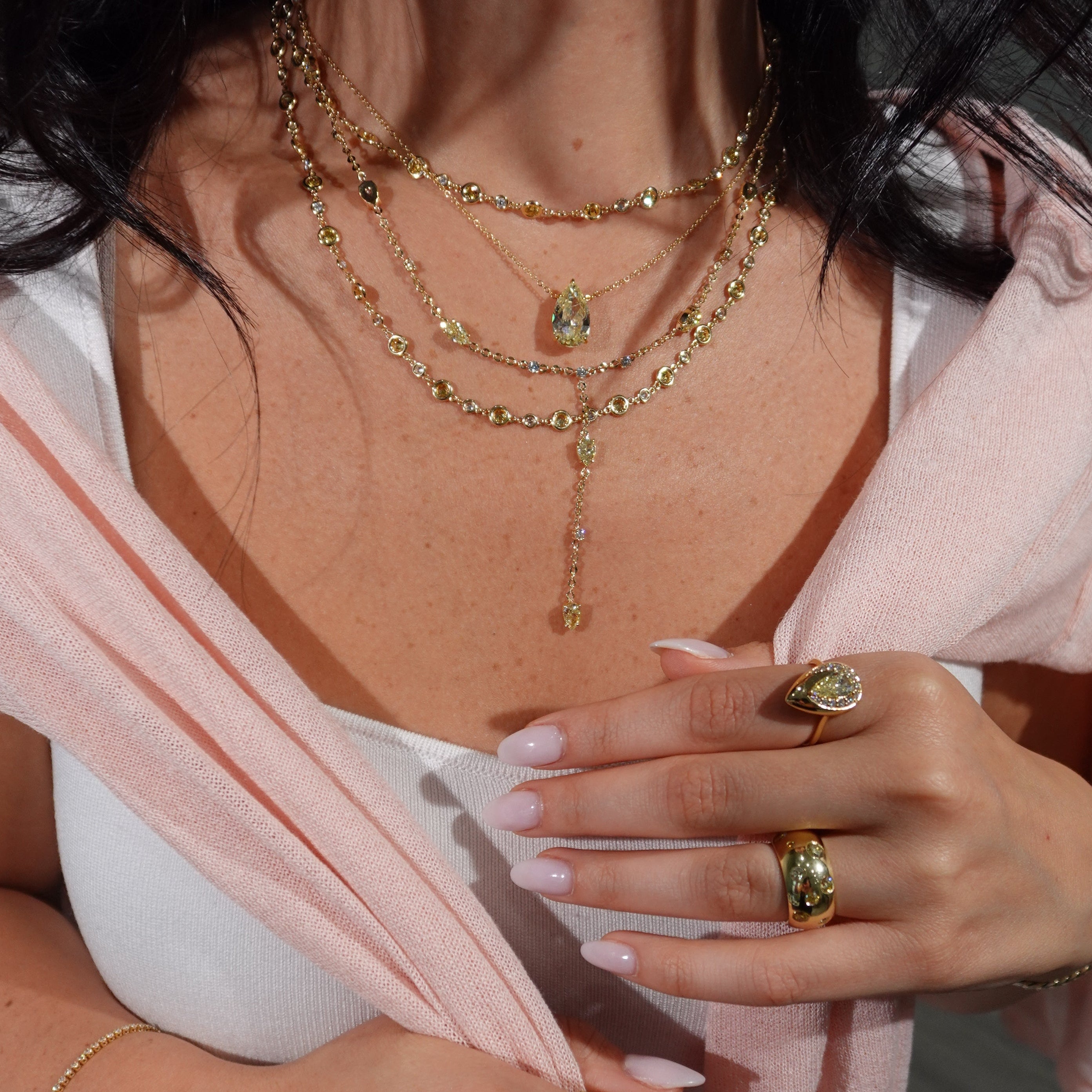 GIA Round Intense Yellow Diamond Chain Necklace — color diamond specialists Rare Colors by Namdar