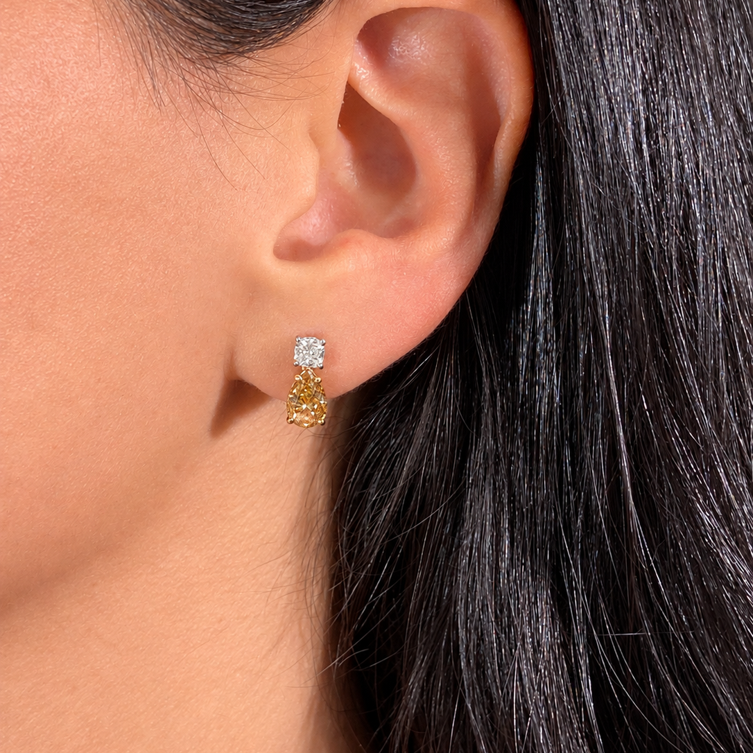 2ct Champagne Pear Diamond Drop Earrings