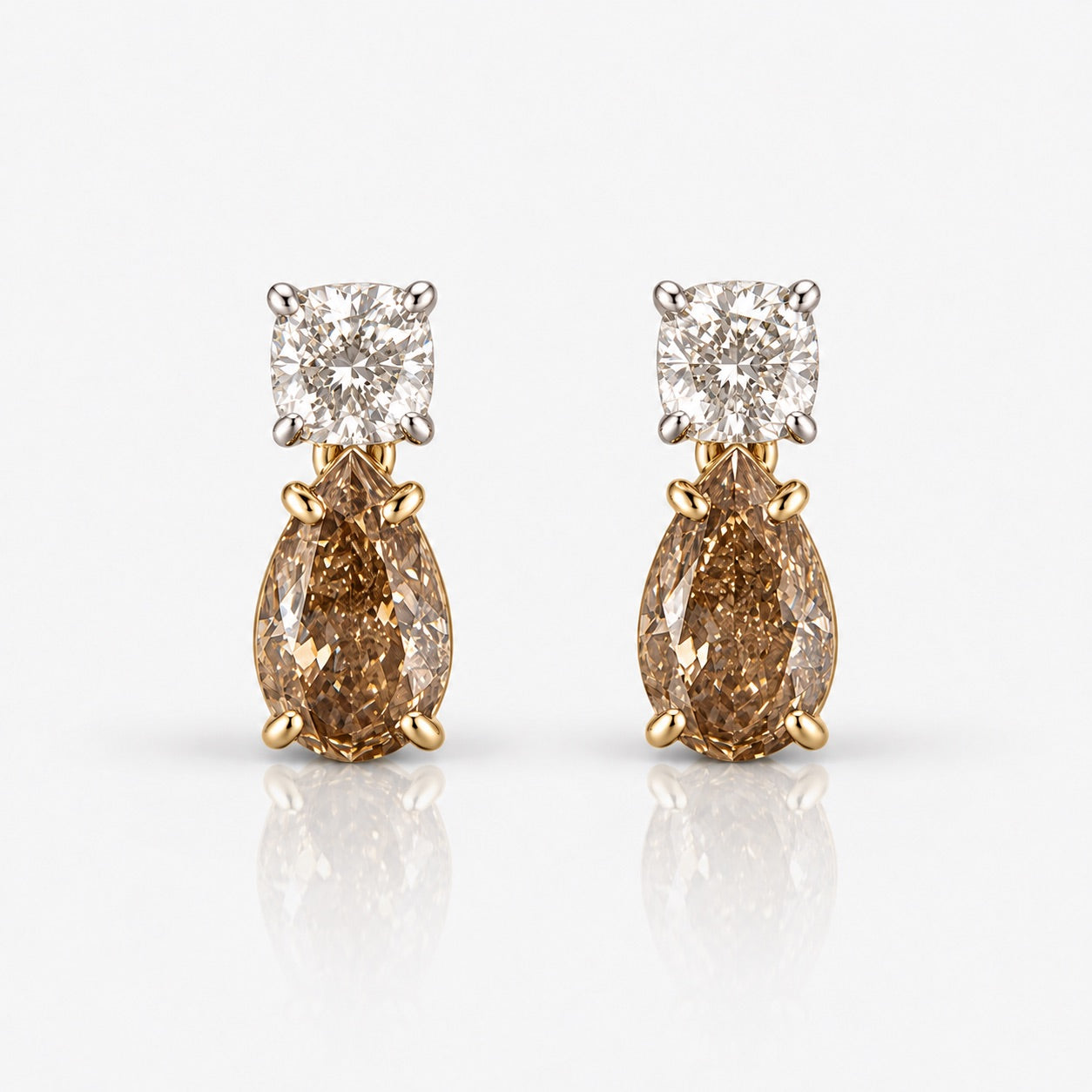 2ct Champagne Pear Diamond Drop Earrings