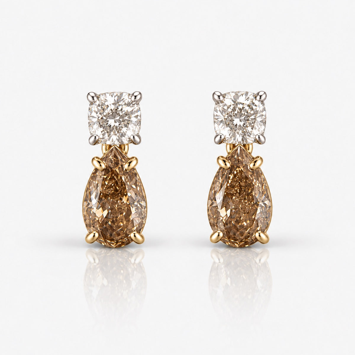 2 Carat Champagne Pear Diamond Drop Earrings