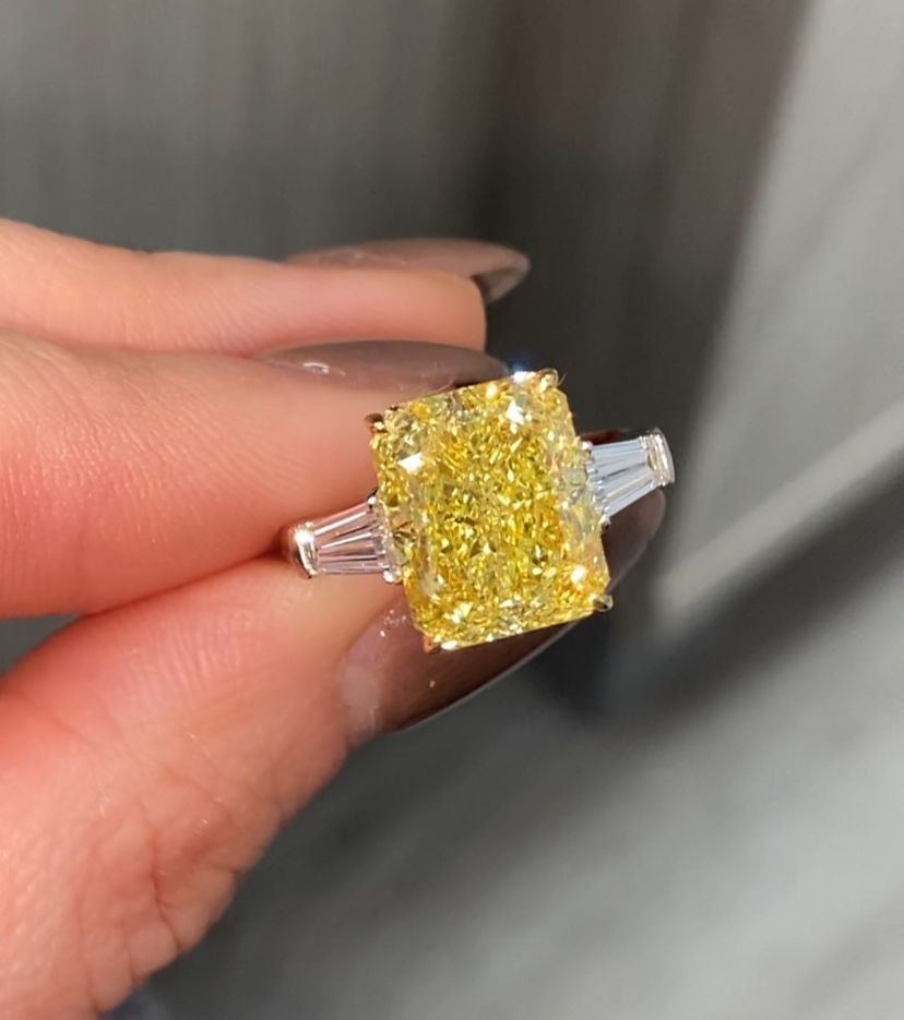 Rare Colors by Namdar 6ct Intense Yellow Elongated Radiant diamond engagement ring, New York City