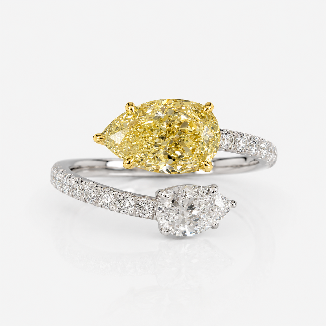 3ct GIA Yellow and White Pear Diamond Spiral Ring