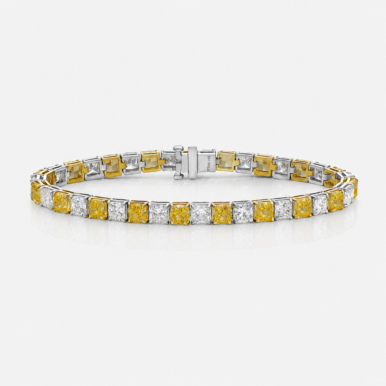 14 Carat Alternating Yellow and Colorless Cushion Diamond Tennis Bracelet