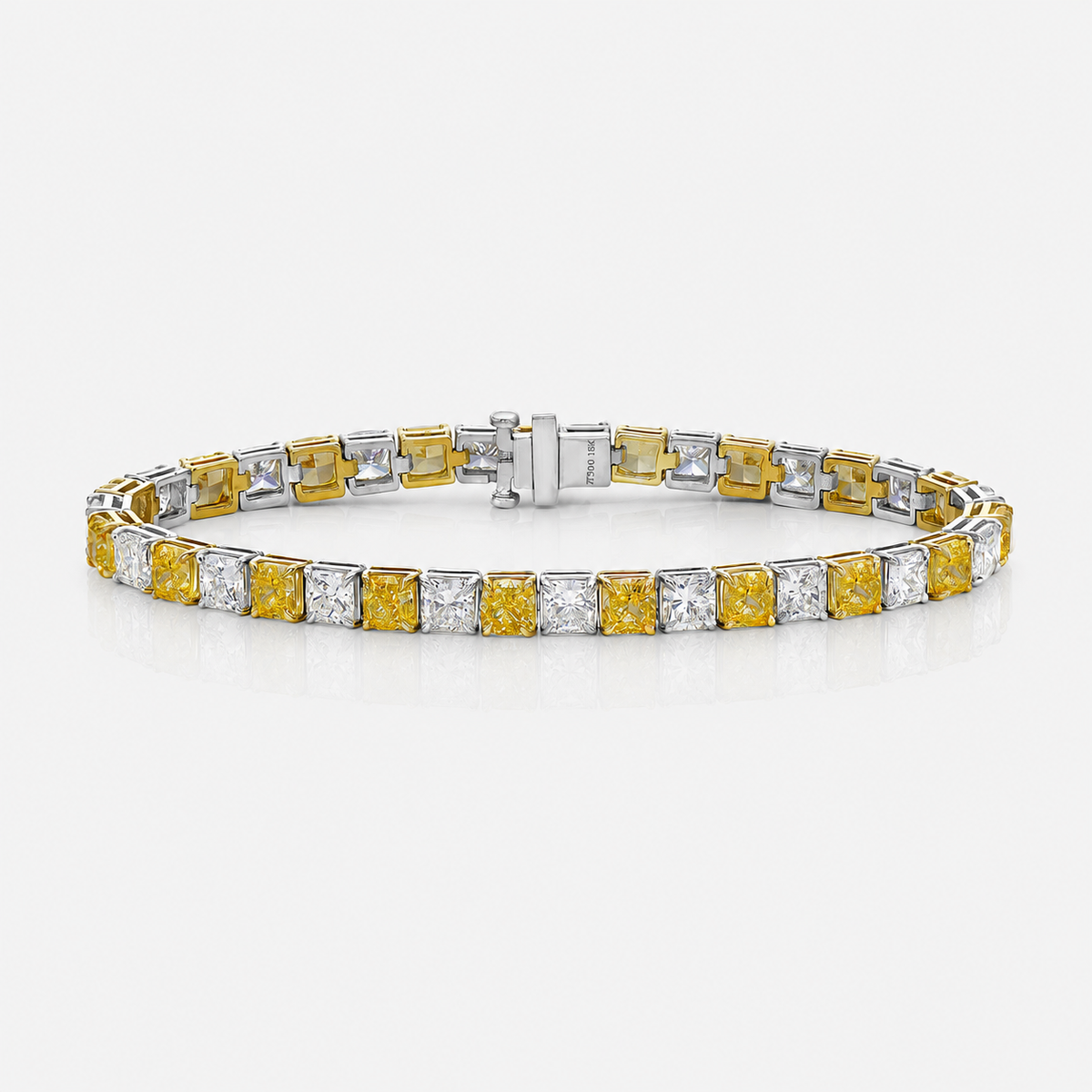 14ct alternating fancy yellow and colorless cushion diamond tennis bracelet | Rare Colors by Namdar, NYC