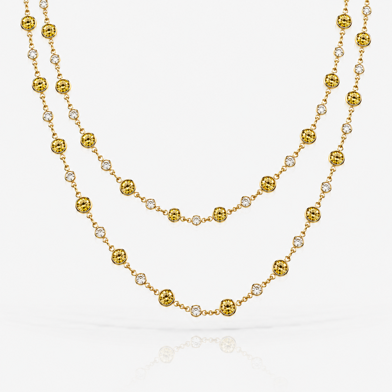 Round Intense Yellow Diamond Chain Necklace