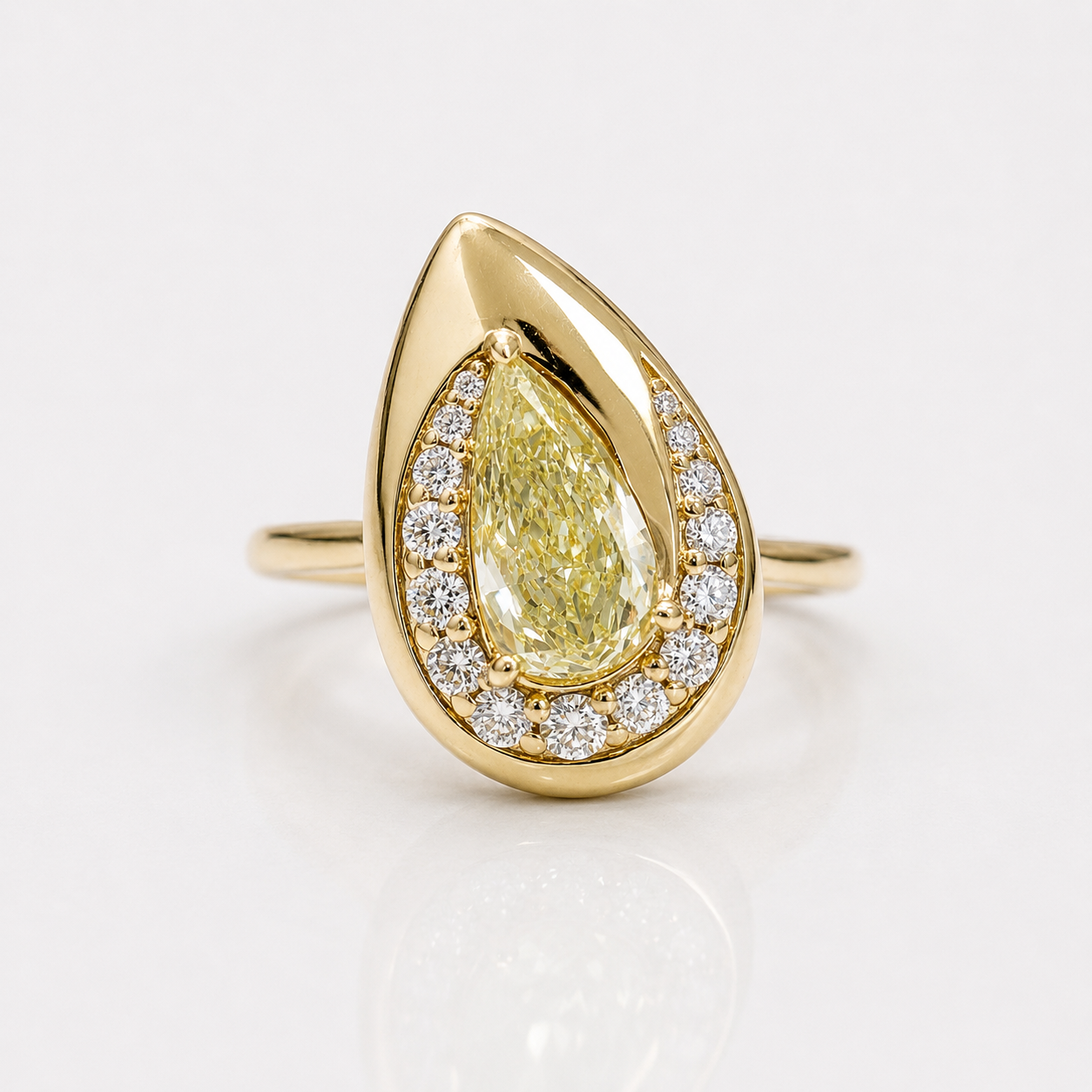 GIA Yellow Pear Diamond Bezel Swirl Pavé Ring