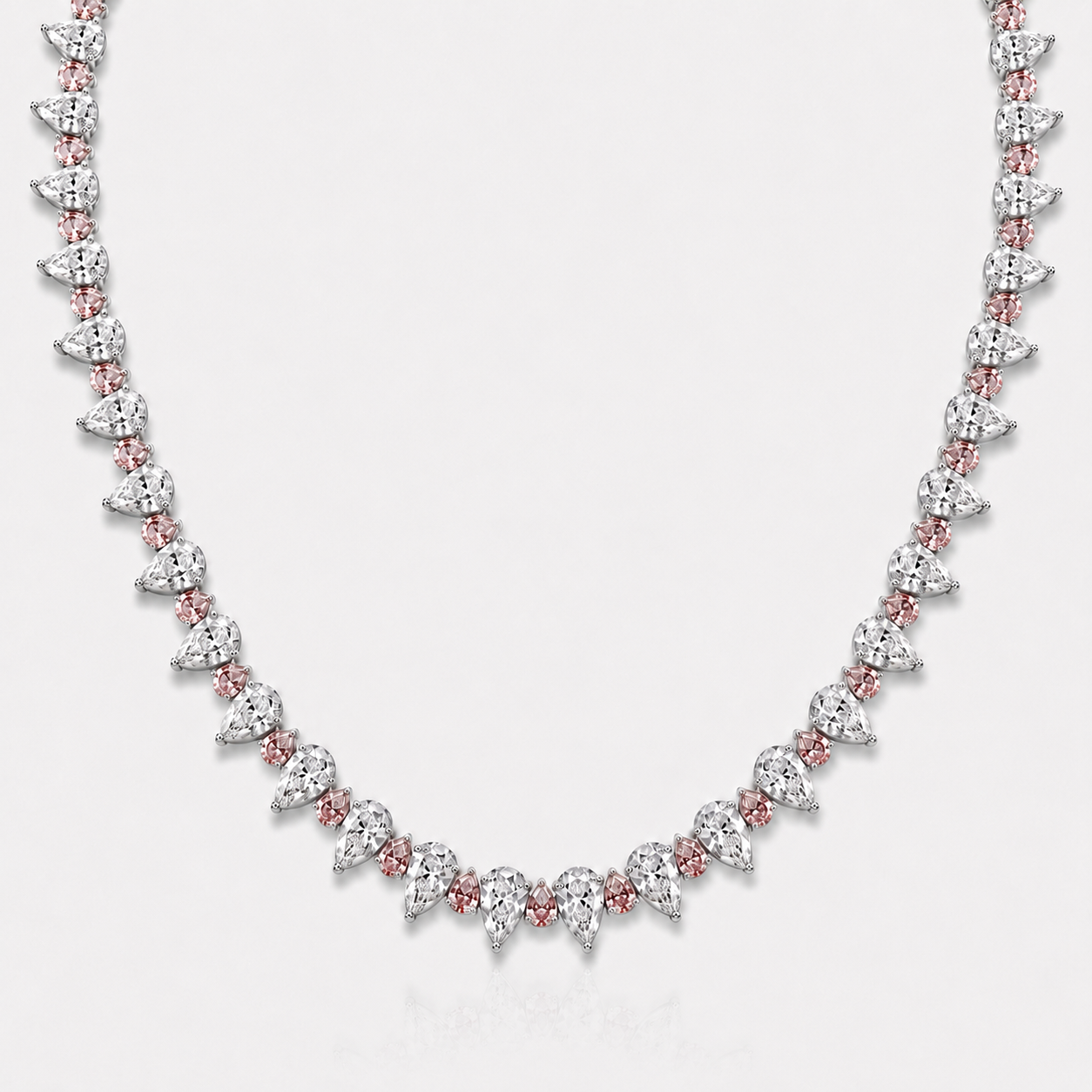 Fancy Pink and Colorless Pear Diamond Necklace