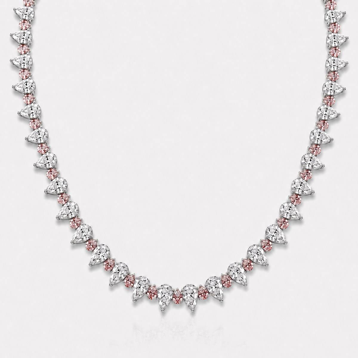 Fancy Pink and Colorless Pear Diamond Necklace