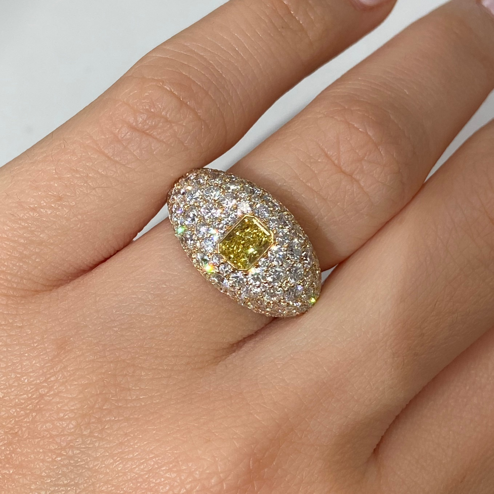 GIA Fancy Intense Yellow Radiant diamond ring at Rare Colors by Namdar, 5th Avenue New York
