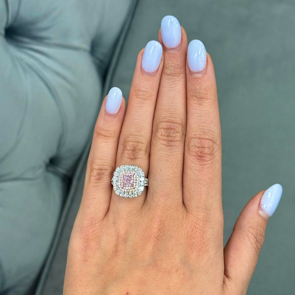 Fancy Purplish Pink Cushion ring — color diamond specialists Rare Colors by Namdar