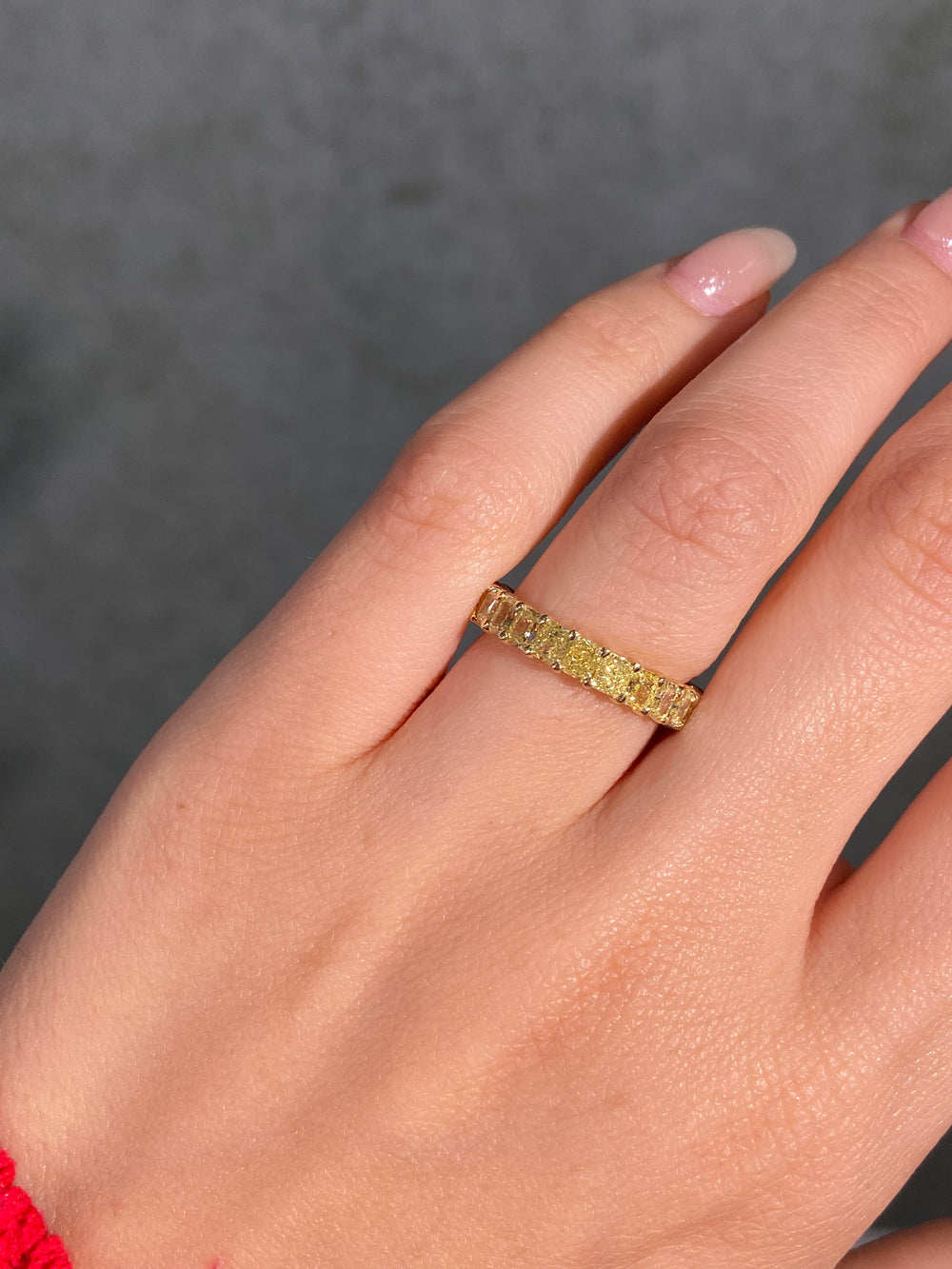 Fancy Yellow and White Radiant Diamond Half Eternity Band
