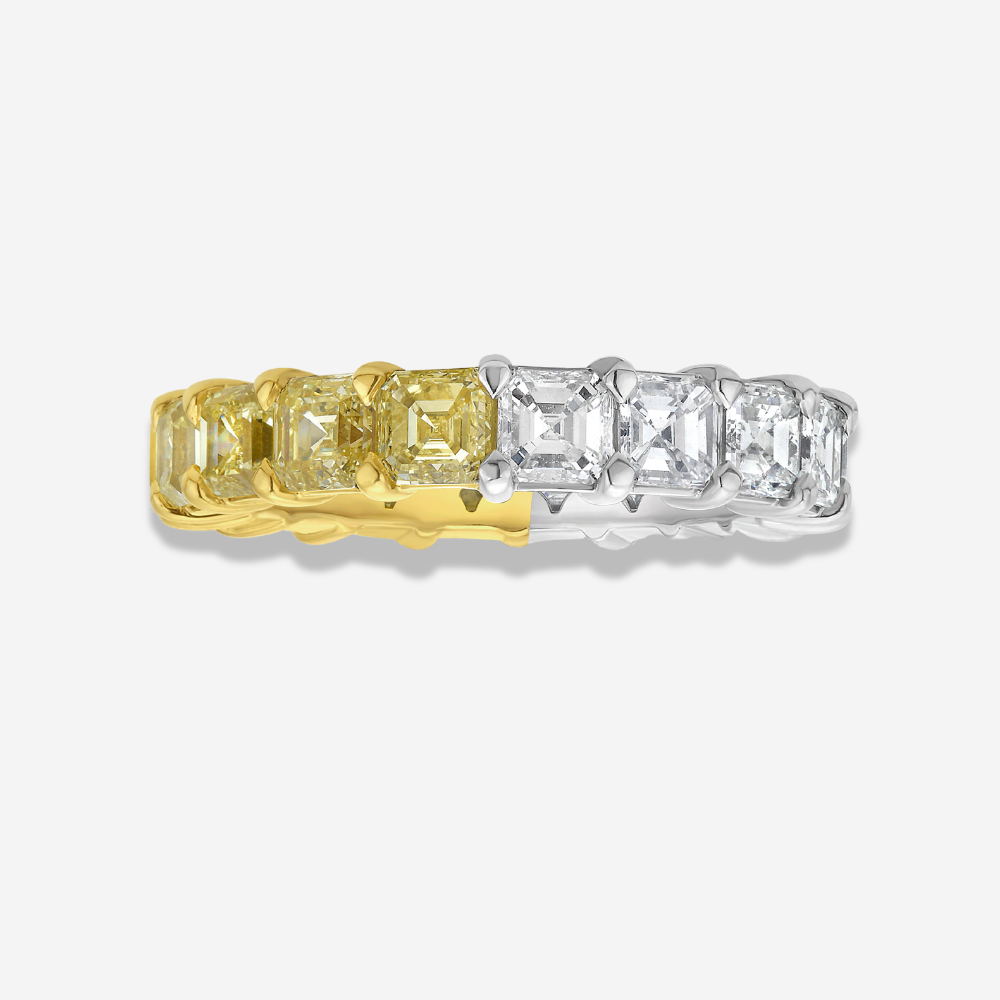 Fancy Yellow and White Asscher Diamond Half Eternity Band