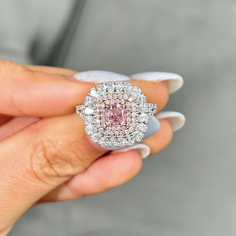 GIA Fancy Purplish Pink Cushion diamond ring at Rare Colors by Namdar, 5th Avenue New York