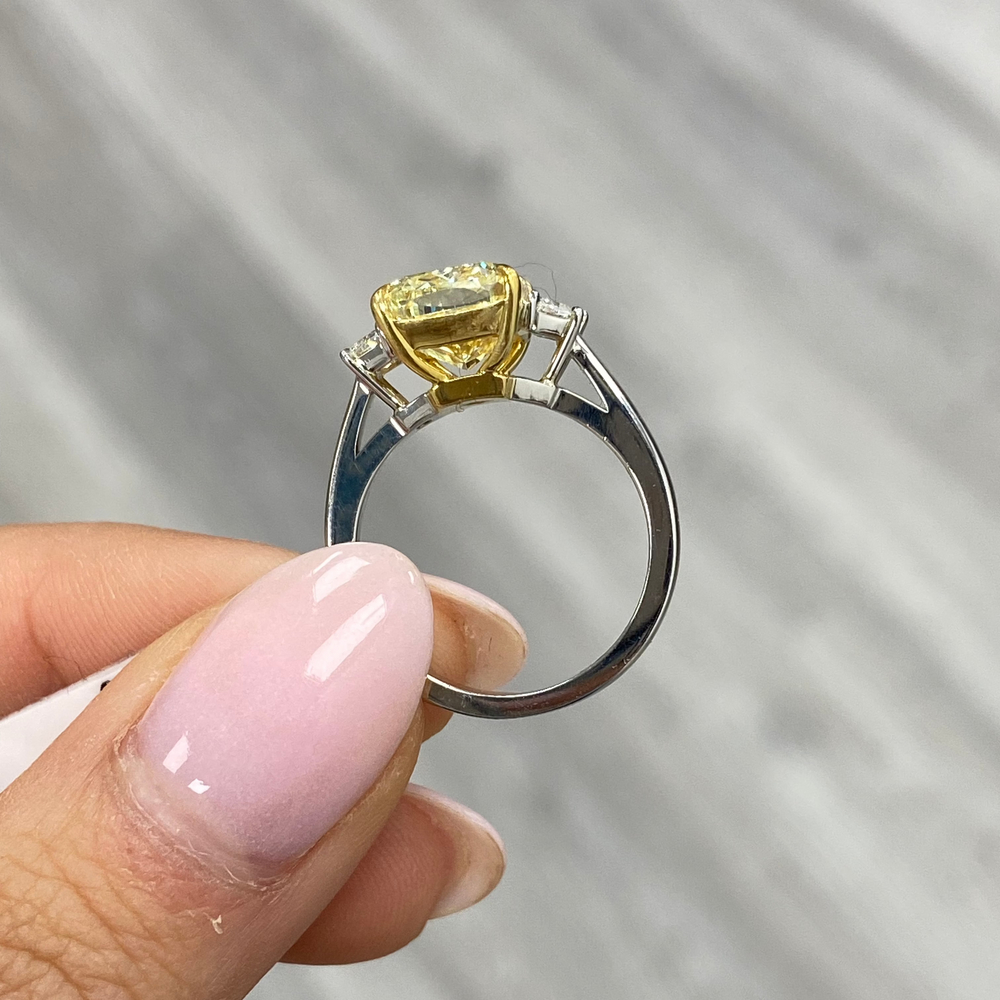GIA 4ct Fancy Yellow Cushion diamond engagement ring at Rare Colors by Namdar, 5th Avenue New York