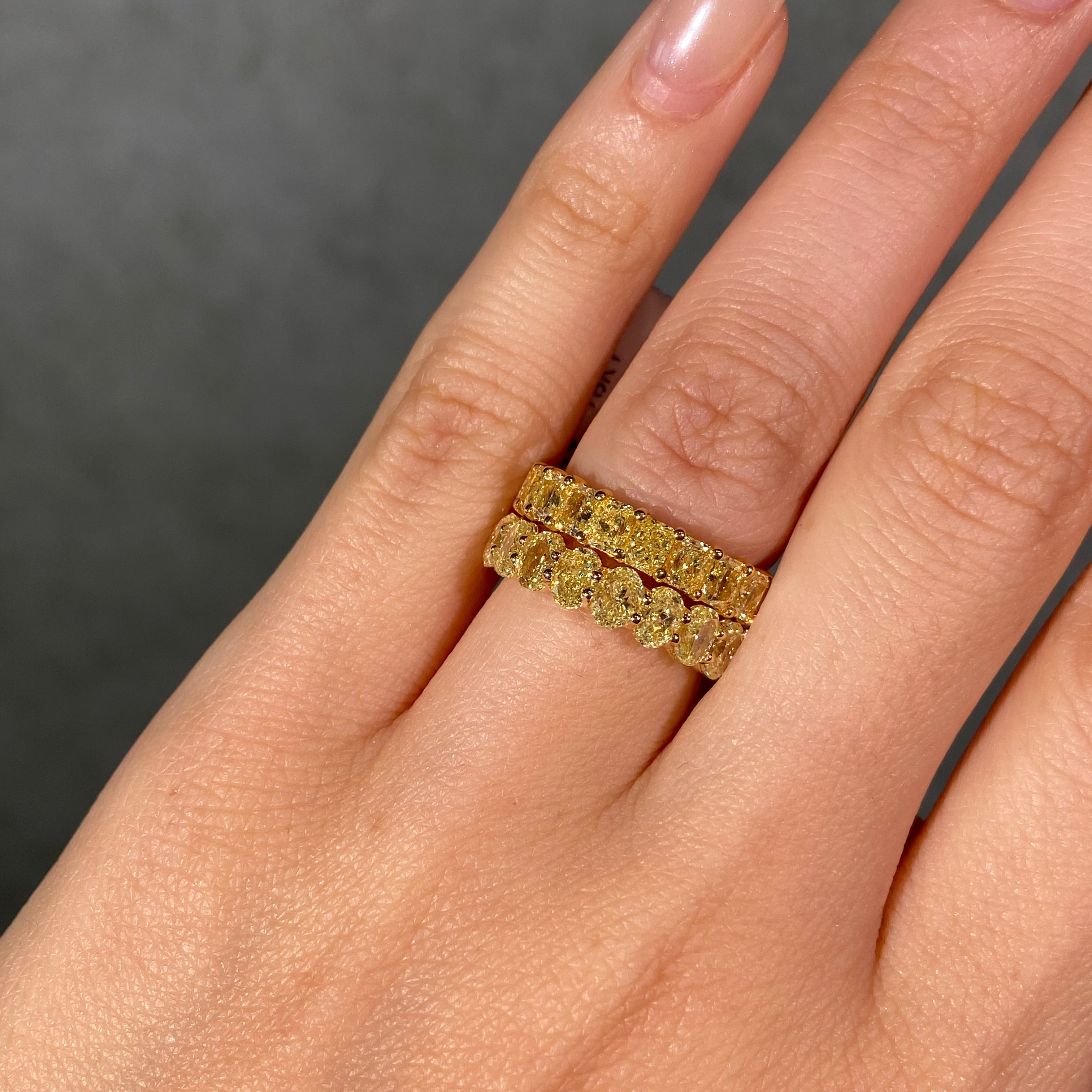4.8ct Fancy Yellow Elongated Radiant Diamond Eternity Band handcrafted by Rare Colors by Namdar