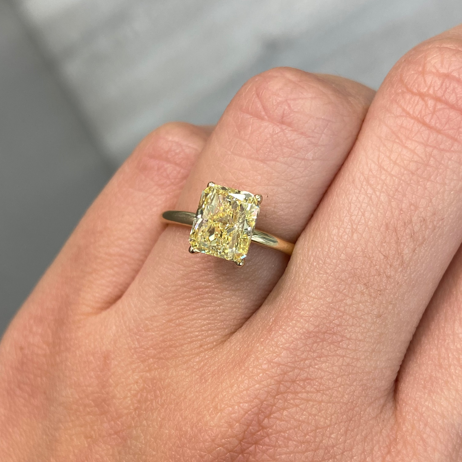 GIA 2.50ct Fancy Intense Yellow Elongated Radiant diamond loose stone at Rare Colors by Namdar, 5th Avenue New York