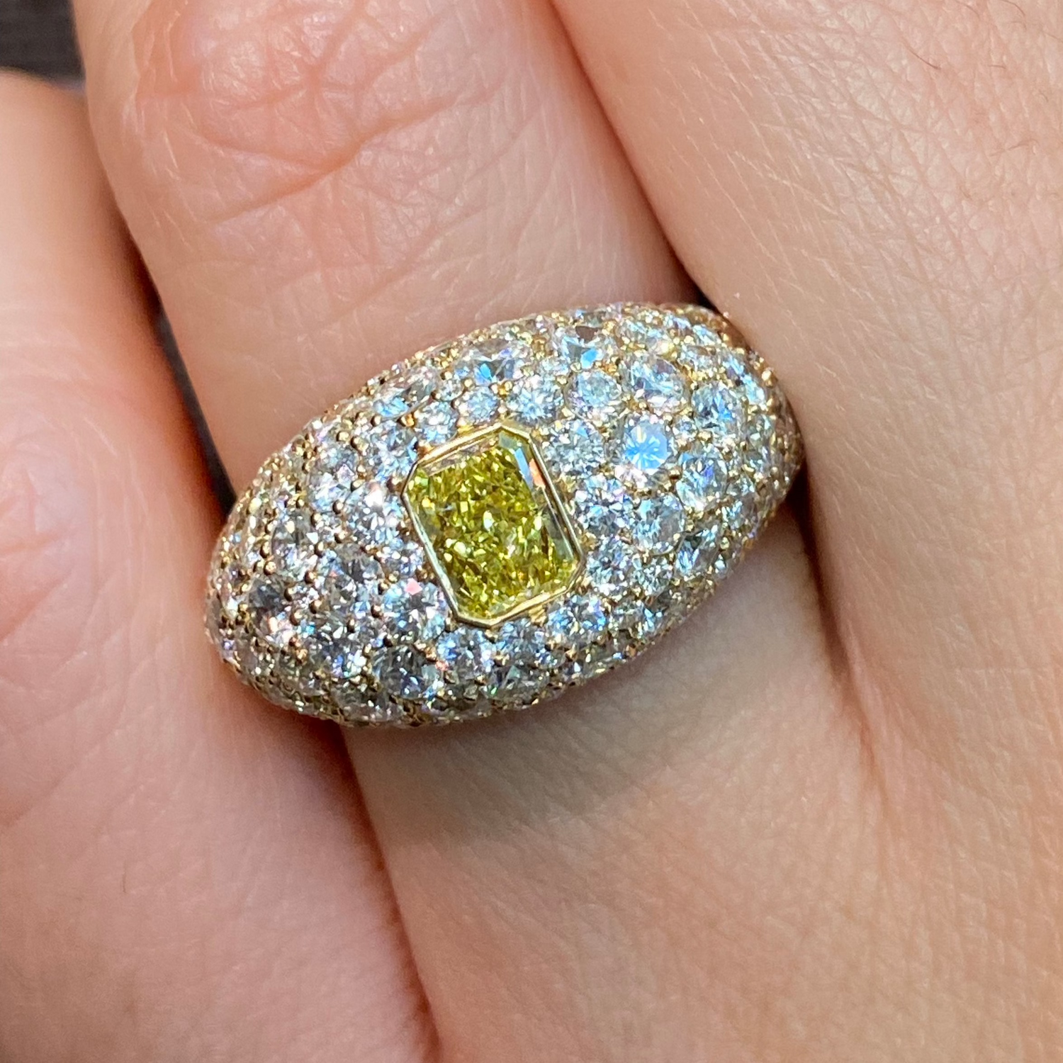Fancy Intense Yellow Radiant diamond ring, handcrafted by Rare Colors by Namdar
