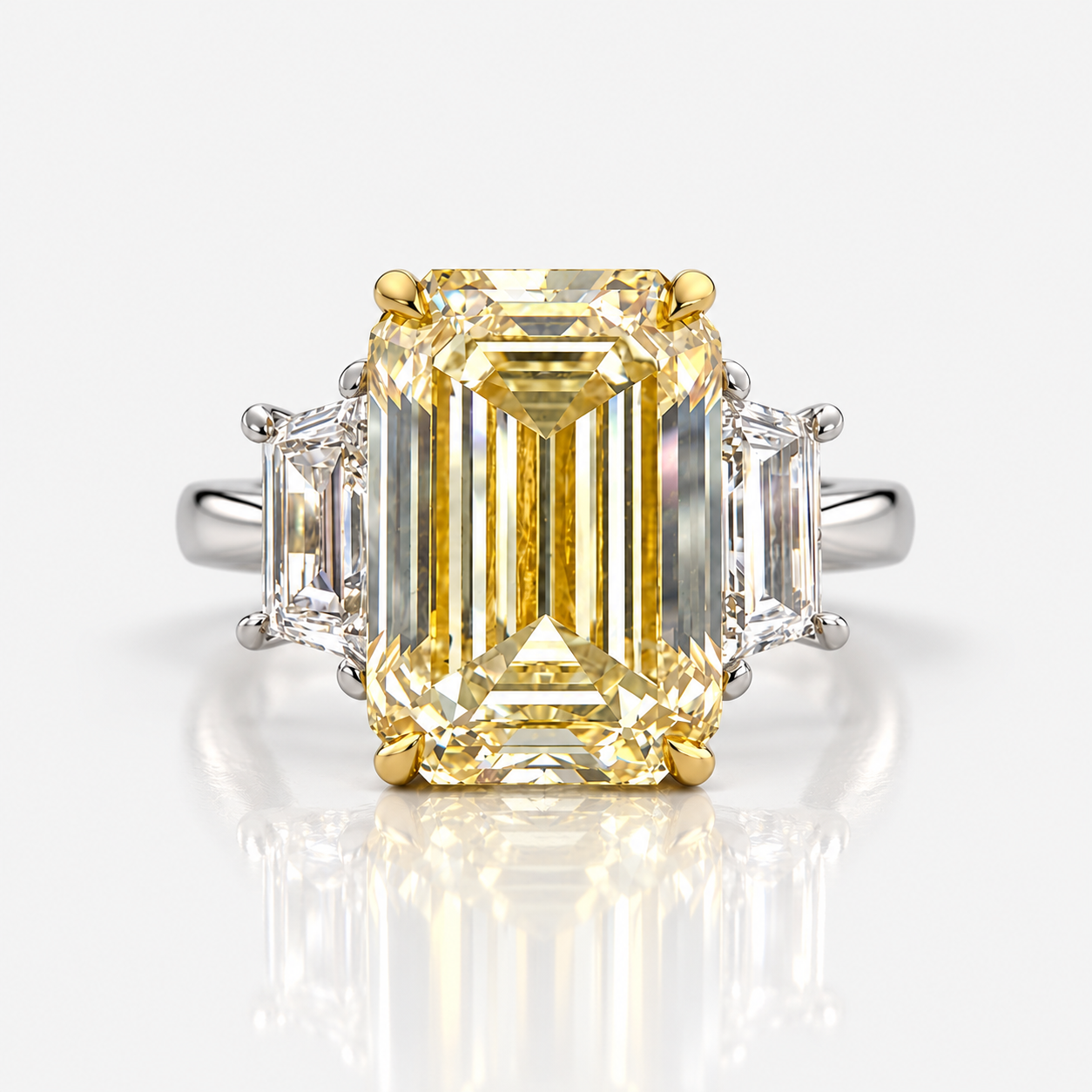 5ct GIA Fancy Light Yellow Emerald Diamond Three Stone Engagement Ring