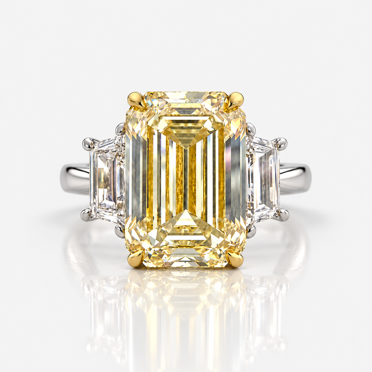 5ct GIA Fancy Light Yellow Emerald Diamond Three Stone Engagement Ring