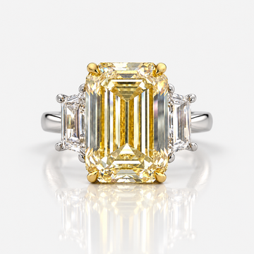 5ct GIA Fancy Light Yellow Emerald Diamond Three Stone Engagement Ring