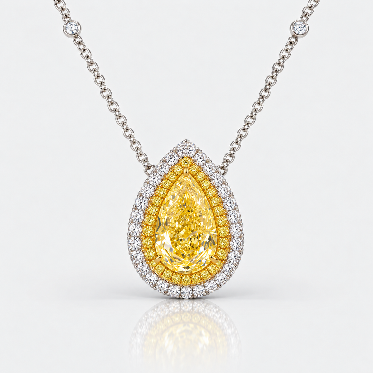 2ct Fancy Yellow Pear Diamond Double Halo Pendant