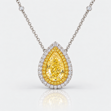 2ct Fancy Yellow Pear Diamond Double Halo Pendant