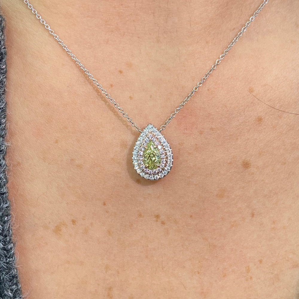 Natural Greenish Yellow Pear diamond pendant — Rare Colors by Namdar NYC