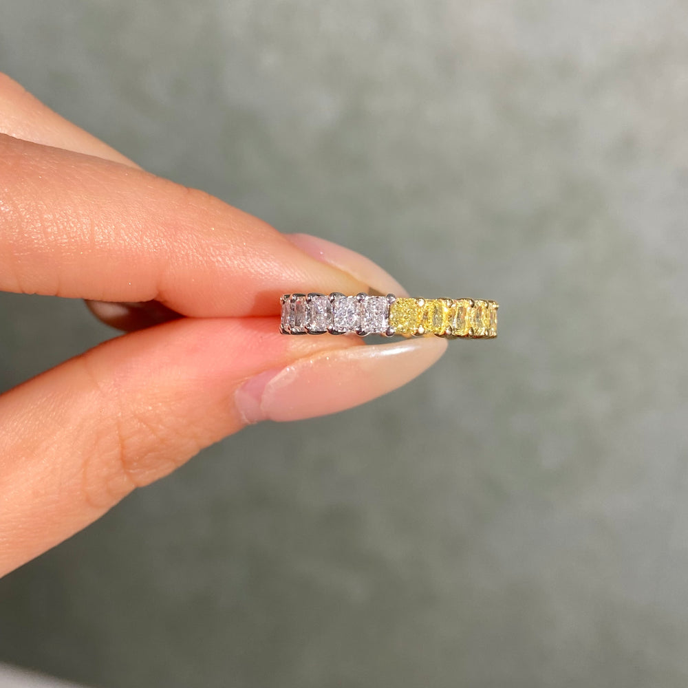 Fancy Yellow and White Radiant Diamond Half Eternity Band