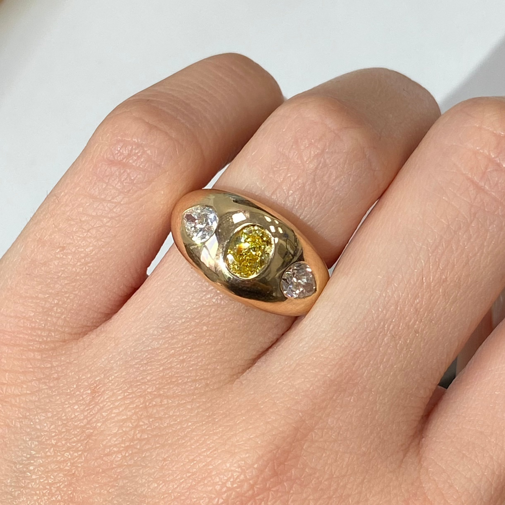 GIA Fancy Vivid Yellow diamond ring at Rare Colors by Namdar, 5th Avenue New York