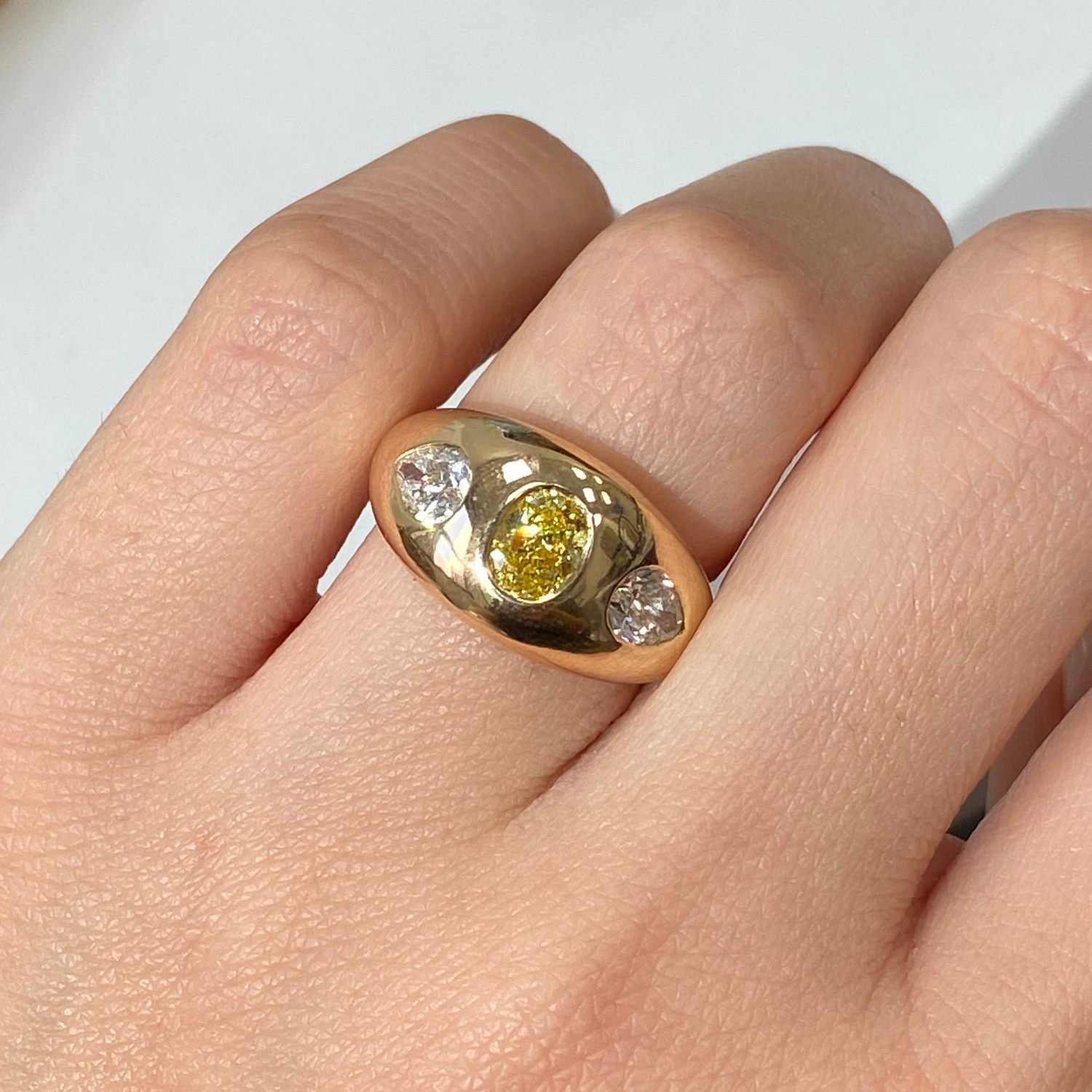 GIA Fancy Vivid Yellow diamond ring at Rare Colors by Namdar, 5th Avenue New York