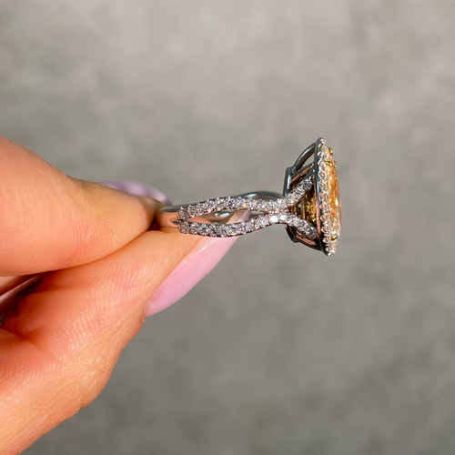 3ct Light Yellow Pear Halo Diamond Engagement Ring