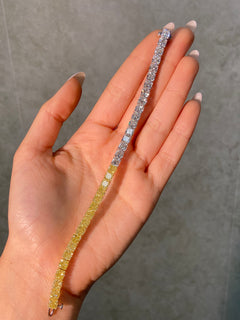 Color Block Yellow and White Cushion Diamond Tennis Bracelet