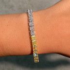 Color Block Yellow and White Cushion Diamond Tennis Bracelet